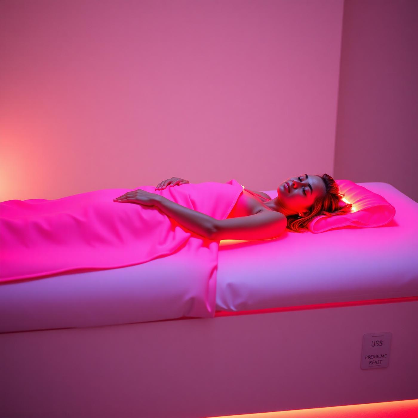 EnergyLounger Blanket red light therapy session in a calm spa room